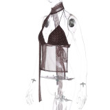 Sexy Polka Dot Deep V Backless Tube Top with Lace-up Small Camisole（With scarf）