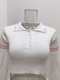 Summer Sexy Knitted Belly-baring Top Short-sleeved Skirt Two-piece Set