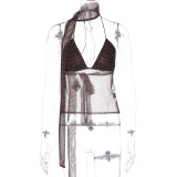 Sexy Polka Dot Deep V Backless Tube Top with Lace-up Small Camisole（With scarf）