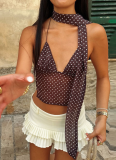Sexy Polka Dot Deep V Backless Tube Top with Lace-up Small Camisole（With scarf）