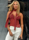 Sexy Polka Dot Deep V Backless Tube Top with Lace-up Small Camisole（With scarf）