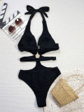 Sexy Halter Neck Strap Hollow Solid Color Triangle One-piece Swimsuit