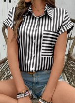 Summer Fashion Holiday Striped Print Short-Sleeved Shirt For Women