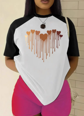 Women's Colorblock Printed Round Neck Casual Short Sleeve T-Shirt