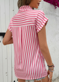 Summer Fashion Holiday Striped Print Short-Sleeved Shirt For Women