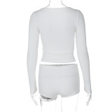 Sexy Low-cut V-neck Tight Long-sleeved Top and Shorts Two-piece Set