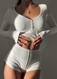Sexy Low-cut V-neck Tight Long-sleeved Top and Shorts Two-piece Set