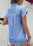Summer Fashion Holiday Striped Print Short-Sleeved Shirt For Women