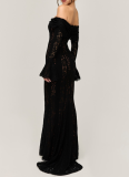 New One-shoulder Lace French Style High Waist Long Dress With Train