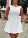 Fashion Slim Backless Pearl Bow Short Skirt Celebrity Style Dress