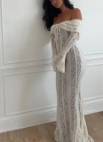 New One-shoulder Lace French Style High Waist Long Dress With Train
