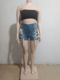 Fashionable Hot Girl Drawstring High Waist Denim Shorts