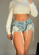 Fashionable Hot Girl Drawstring High Waist Denim Shorts