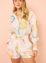 Fashion Shirt Linen High Waist Shorts Casual Temperament Suit