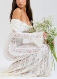 New One-shoulder Lace French Style High Waist Long Dress With Train