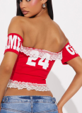 Sexy One Shoulder Slim Fit Printed Hot Girl Lace-up Backless Lace Vest Top