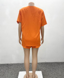 Fashion Solid Color Short-sleeved Suit Hgh Waist Shorts Two-piece Suit