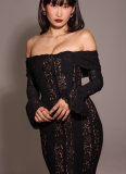 New One-shoulder Lace French Style High Waist Long Dress With Train