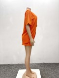 Fashion Solid Color Short-sleeved Suit Hgh Waist Shorts Two-piece Suit