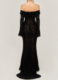 New One-shoulder Lace French Style High Waist Long Dress With Train