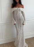 New One-shoulder Lace French Style High Waist Long Dress With Train