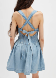 Solid Color Backless Short Skirt Slim High Waist Denim Dress