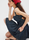 Solid Color Backless Short Skirt Slim High Waist Denim Dress