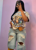New High Waist Loose Retro Distressed Ripped Denim Straight Wide Leg Pants