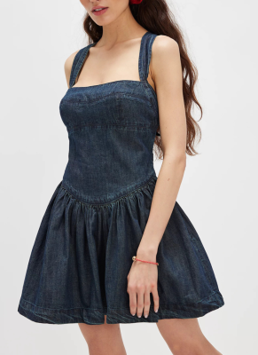 Solid Color Backless Short Skirt Slim High Waist Denim Dress