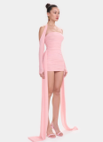 Pure Sexy Tight Tube Top Pleated Ribbon Short Hip Dress