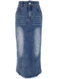 New Denim Tassel Fishtail High Waist Bag Hip Skirt
