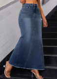 New Denim Tassel Fishtail High Waist Bag Hip Skirt