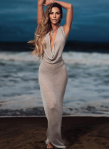 Solid Color Sleeveless Hooded Sexy Slim Fit Long Dress