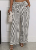 Summer New Casual Lace-Up Striped Pocket Wide-Leg Pants