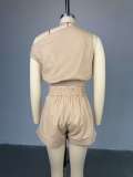 Fresh Off-the-shoulder Shirt With High Waist and Wide-leg Shorts Two-piece Suit