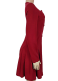 Fashionable Women'S Elegant Deep V Long Sleeve Ruffled Short Dress