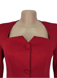 Fashionable Women'S Elegant Deep V Long Sleeve Ruffled Short Dress