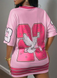 Women's Personalized Digital Printed V-Neck Short Sleeve Loose Dress