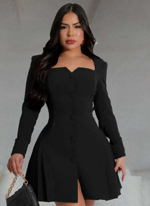 Fashionable Women'S Elegant Deep V Long Sleeve Ruffled Short Dress