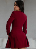 Fashionable Women'S Elegant Deep V Long Sleeve Ruffled Short Dress