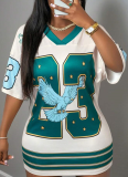 Women's Personalized Digital Printed V-Neck Short Sleeve Loose Dress