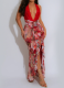 Fashion Sexy Deep V Halter Neck Slim Print Dress For Women