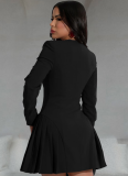 Fashionable Women'S Elegant Deep V Long Sleeve Ruffled Short Dress