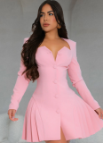 Fashionable Women'S Elegant Deep V Long Sleeve Ruffled Short Dress