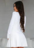 Fashionable Women'S Elegant Deep V Long Sleeve Ruffled Short Dress