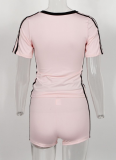Slim Fit Sexy Printed V-Neck Short Sleeve Top Lace-Up Shorts Two-Piece Set