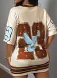 Women's Personalized Digital Printed V-Neck Short Sleeve Loose Dress
