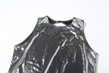 Fashion Sleeveless Pullover Solid Color Shiny Tight Hip-hugging Jumpsuit Shorts