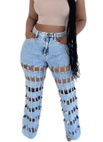 Fashion Hollow High Waist Straight Leg Ripped Jeans