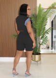 Casual Denim Patchwork Design Short-sleeved Top and Shorts Two-piece Set